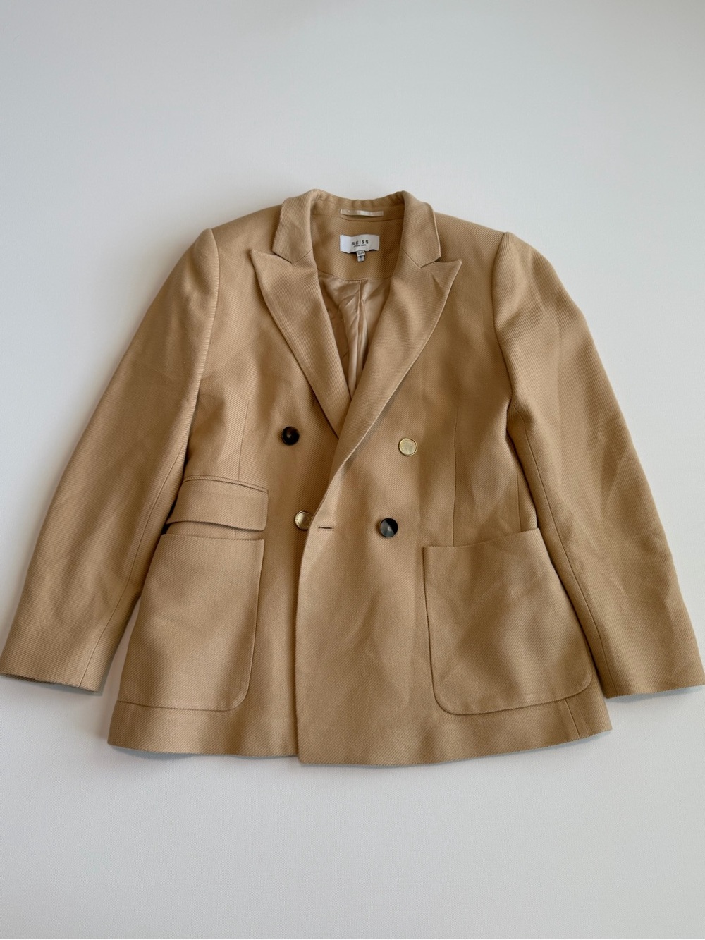 Reiss Larsson Double Breasted Blazer Women’s Size 8 Camel Twill Wool Tailored - Picture 4 of 13